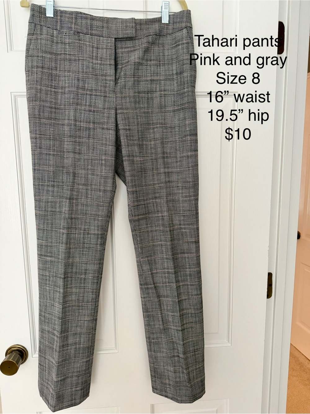 Tahari women’s Gray and Pink Plaid Dress Pants